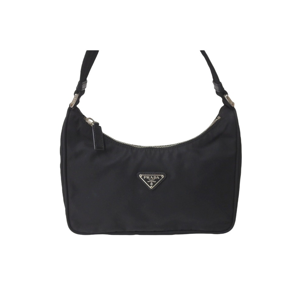 PRADA Hobo Handbag Triangle Logo Black Nylon - Picture 3 of 9